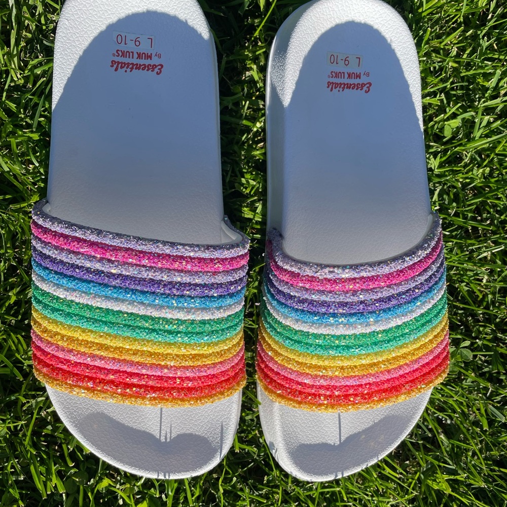 Muk Luks Rainbow Glitter Slip-On Sandals